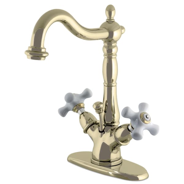 KS1432PX 2-Handle Bathroom Faucet W/Brass Pop-Up & Cover Plate, Brass